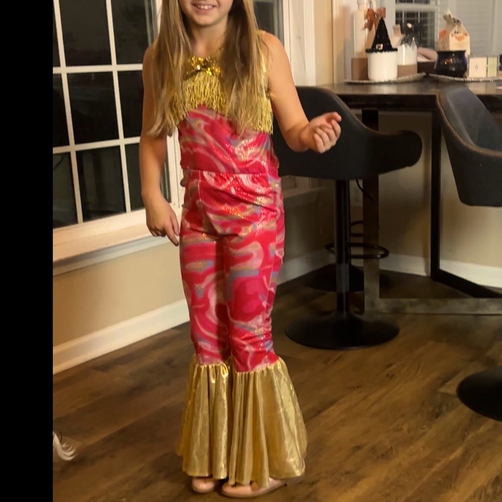 Chasing Fireflies Girl’s pink gold hippie, 70’s, Barbie costume 3 piece set MED